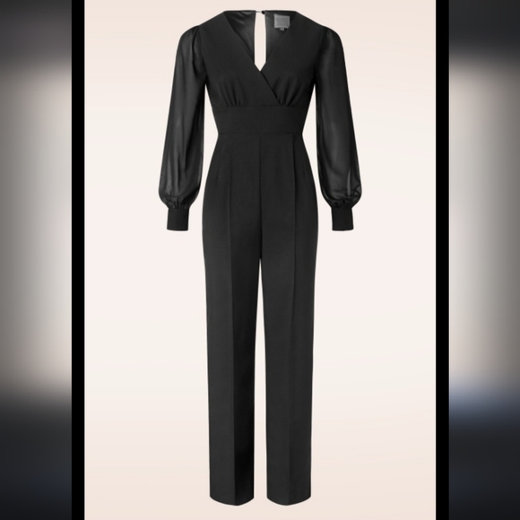 Mob Wife Jumpsuit  Pantsuit L’Academie Denise Black Puff Sleeve women's medium - Picture 1 of 10
